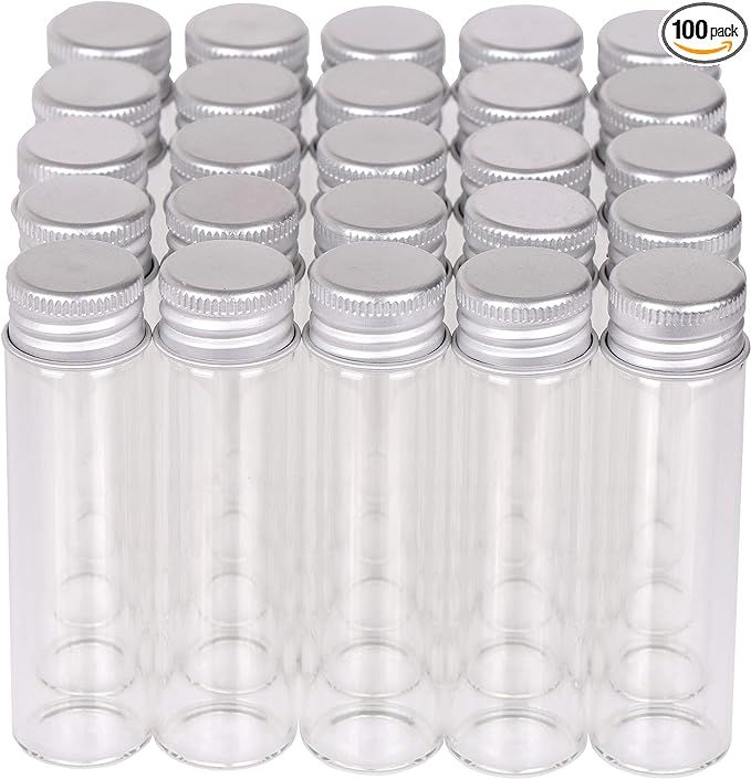 MaxMau Pack of 100, 20ml Small Glass Bottles with Metal Cap Screw Top Lids Tiny Vials Mini Jars G... | Amazon (US)