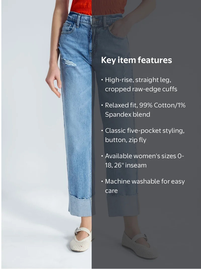 Free Assembly Women's High Rise Straight Cropped Jeans, Sizes 0-18 | Walmart (US)