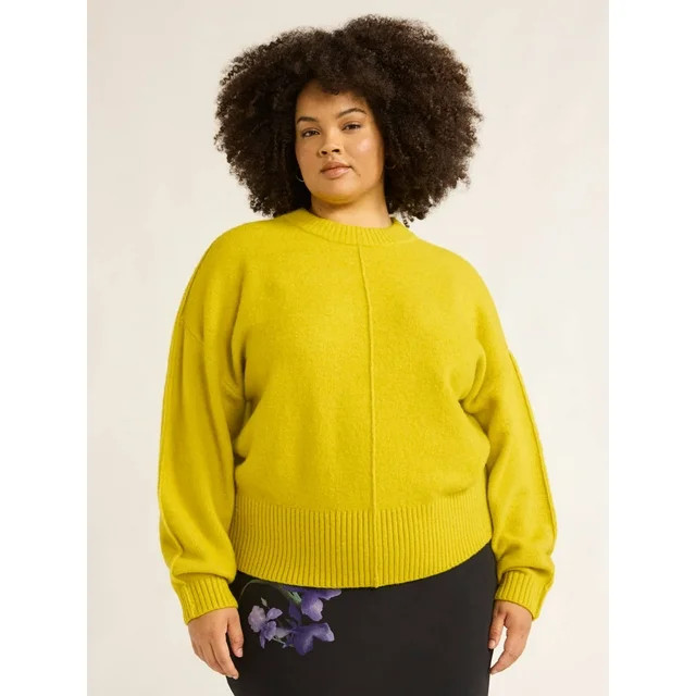 Scoop Women’s Plus Reverse Seam Crewneck Sweater, Lightweight, Sizes 1X-4X | Walmart (US)