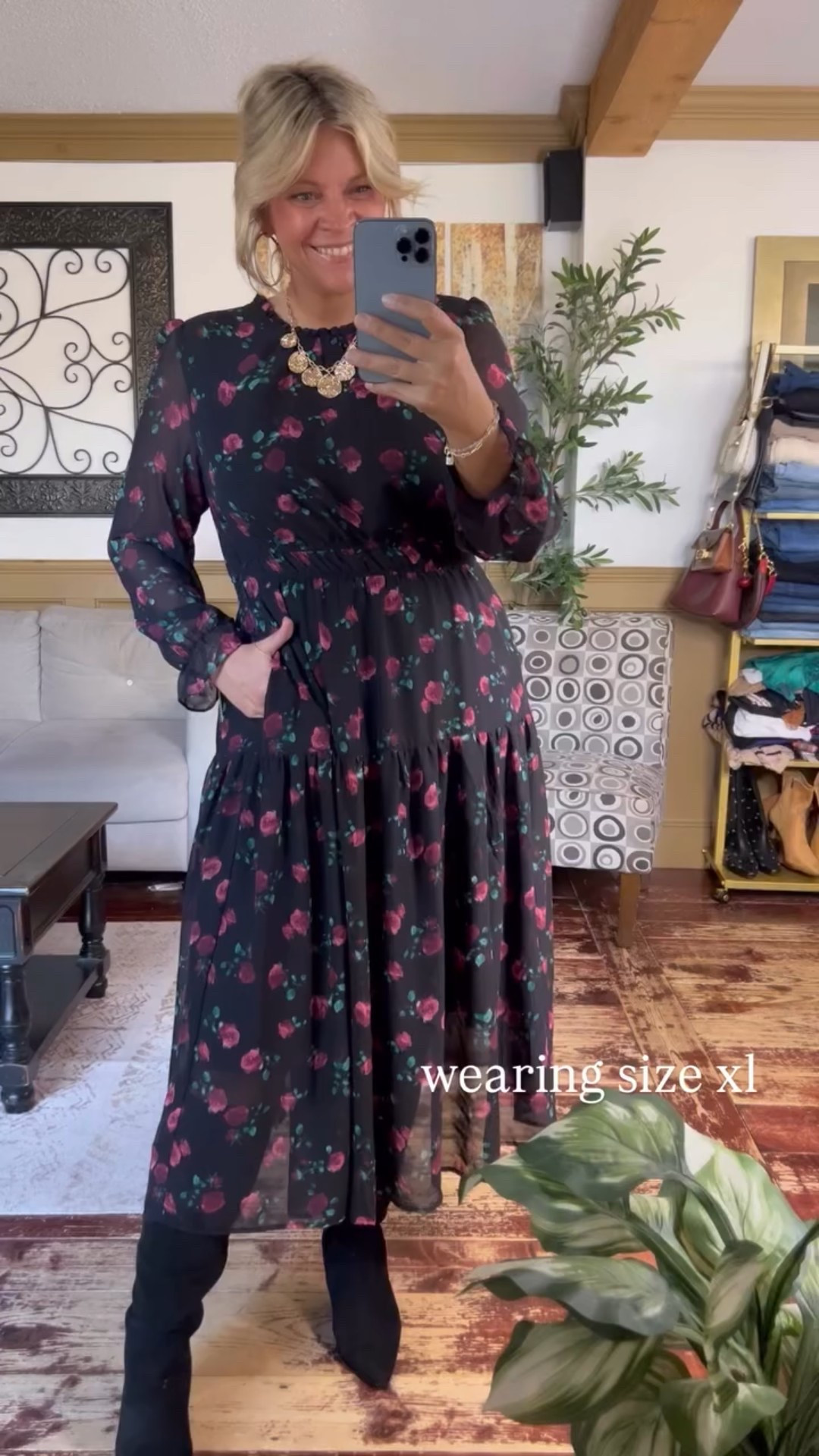 wearing size xl in this lovely chiffon overlay dress 

#LTKMidsize #LTKFindsUnder50 #LTKStyleTip