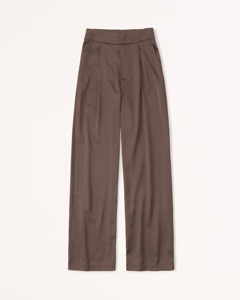 Abercrombie & Fitch Women's Satin Tailored Wide Leg Pants in Dark Brown - Size XXSLG | Abercrombie & Fitch (US)