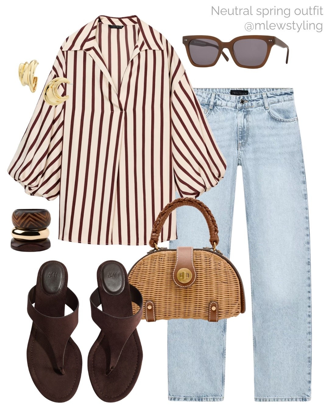Spring outfit for the weekend 🌼

Tags: Zara striped shirt, low rise jeans, quince sunglasses, H&M kitten heels, woven handbag, bracelets, gold earrings, neutral aesthetic, spring trends, capsule wardrobe 