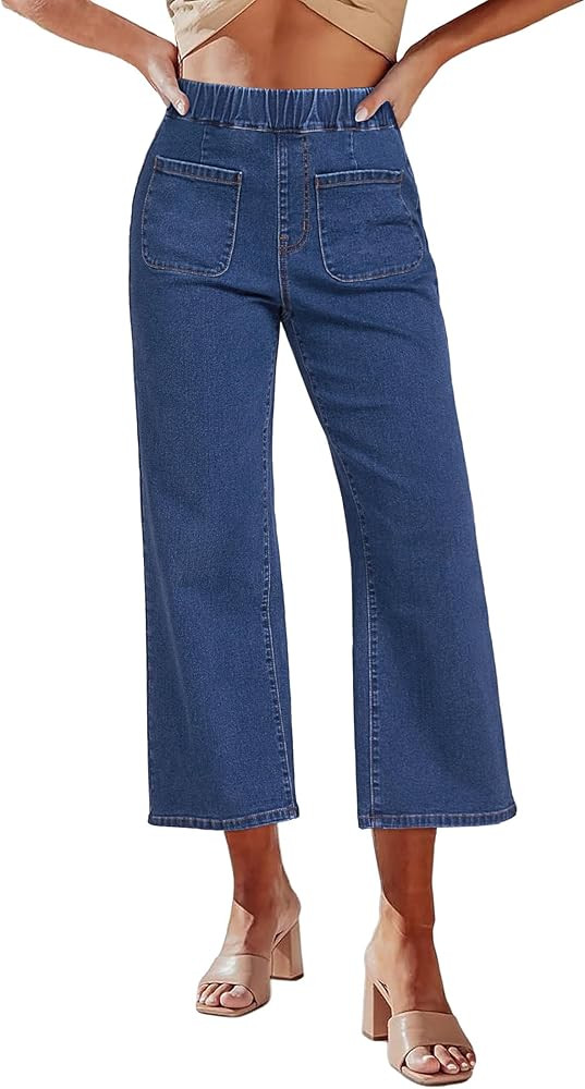 luvamia Wide Leg Jeans for Women Pull On Trendy High Waisted Cropped Jeans Denim Pants Stretchy B... | Amazon (US)