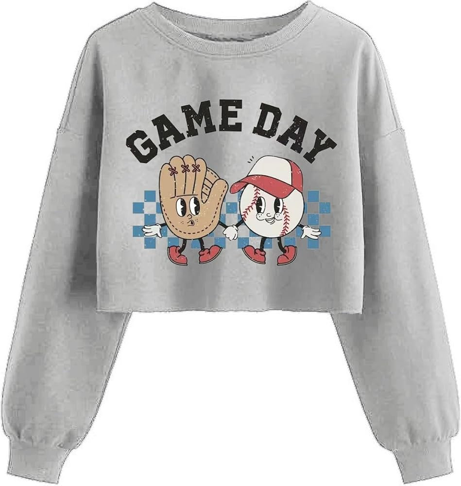 Game Day Crop Sweatshirt for Women Funny Football Baseball Mom Graphic Lantern Long Sleeve Pullov... | Amazon (US)