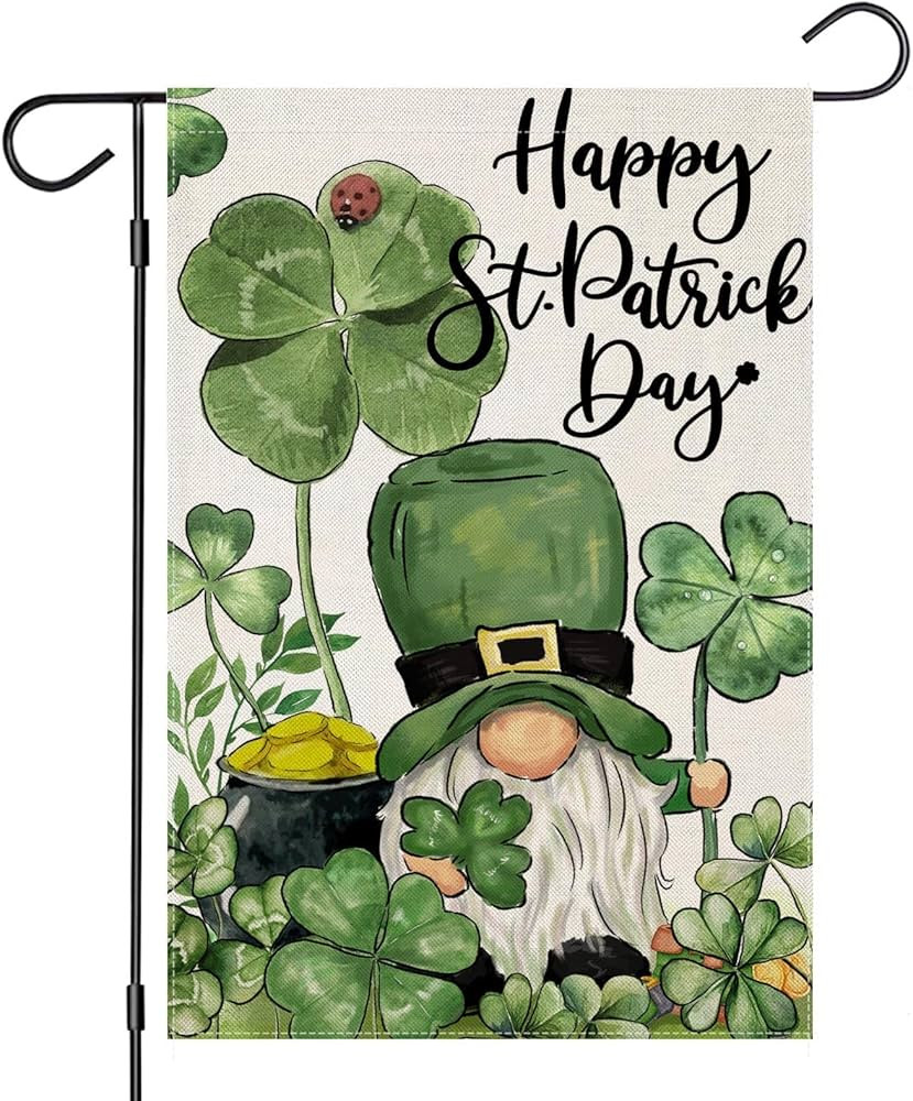 Happy St Patricks Day Garden Flags for Outside, Irish Gnome with Lucky Shamrocks Small Seasonal D... | Amazon (US)