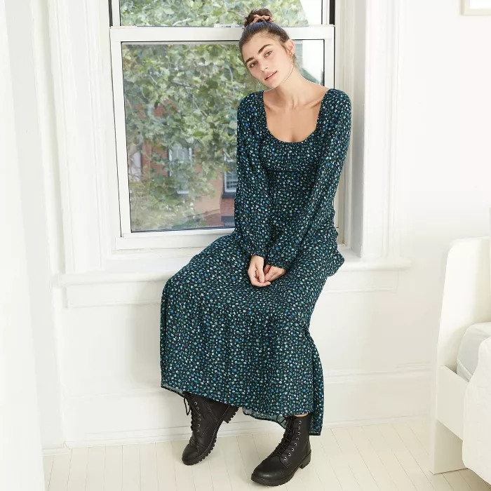 Women's Floral Print Long Sleeve Tiered Prairie Dress - Wild Fable™ | Target