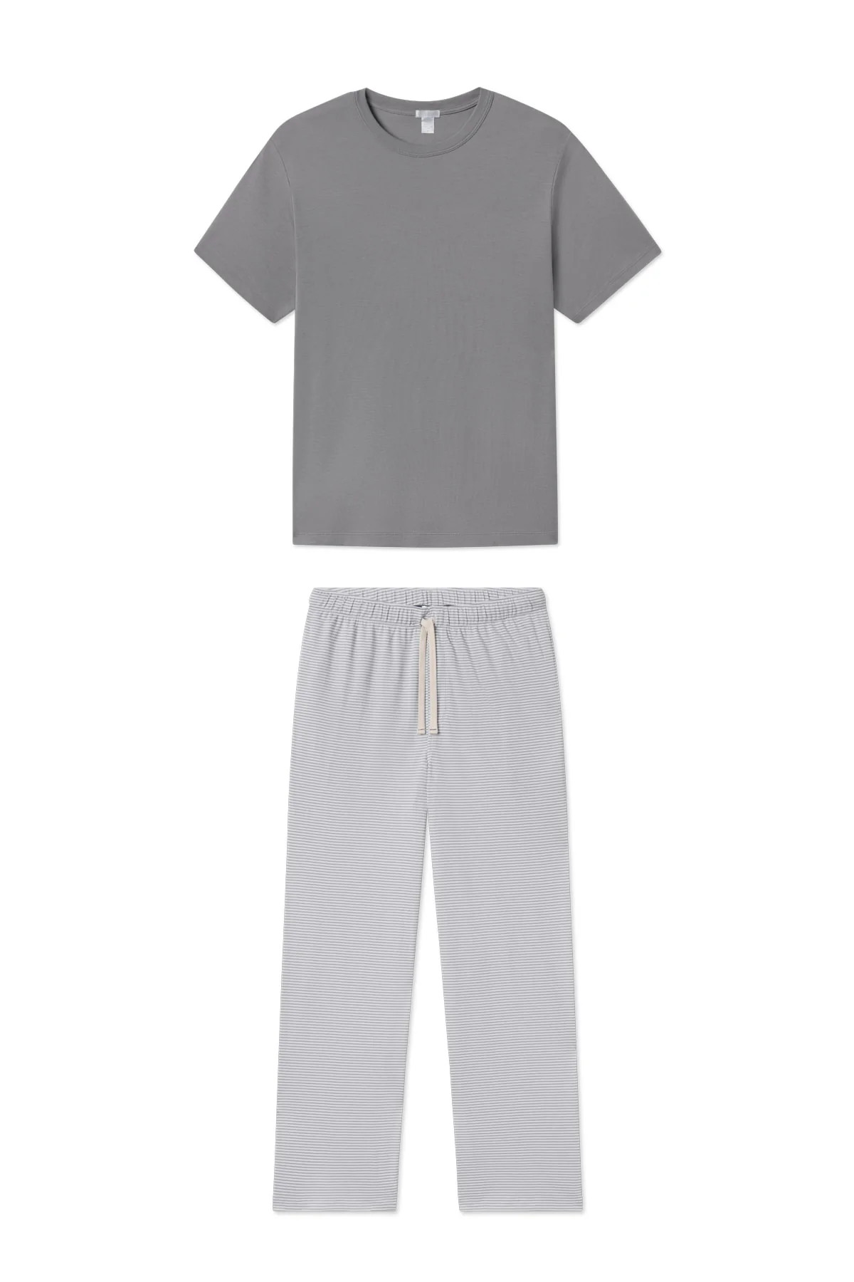 Men's Pima Sleep Short-Long Set in Slate Bar Stripe | Lake Pajamas