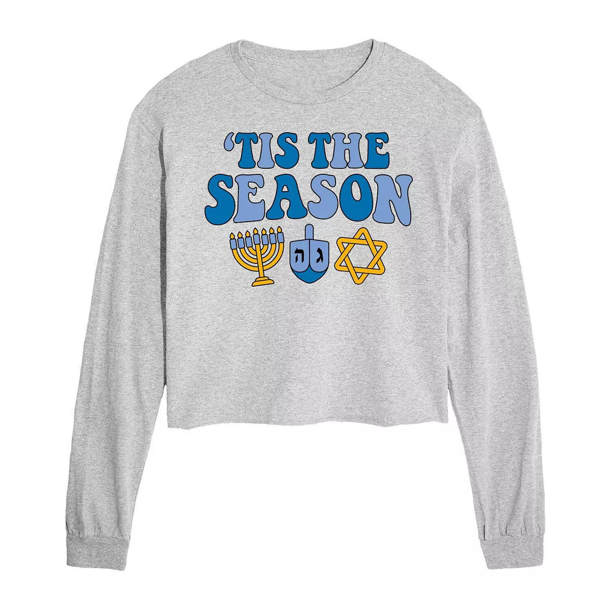 Juniors' 'Tis The Season Hanukkah Cropped Long Sleeve Tee | Kohl's