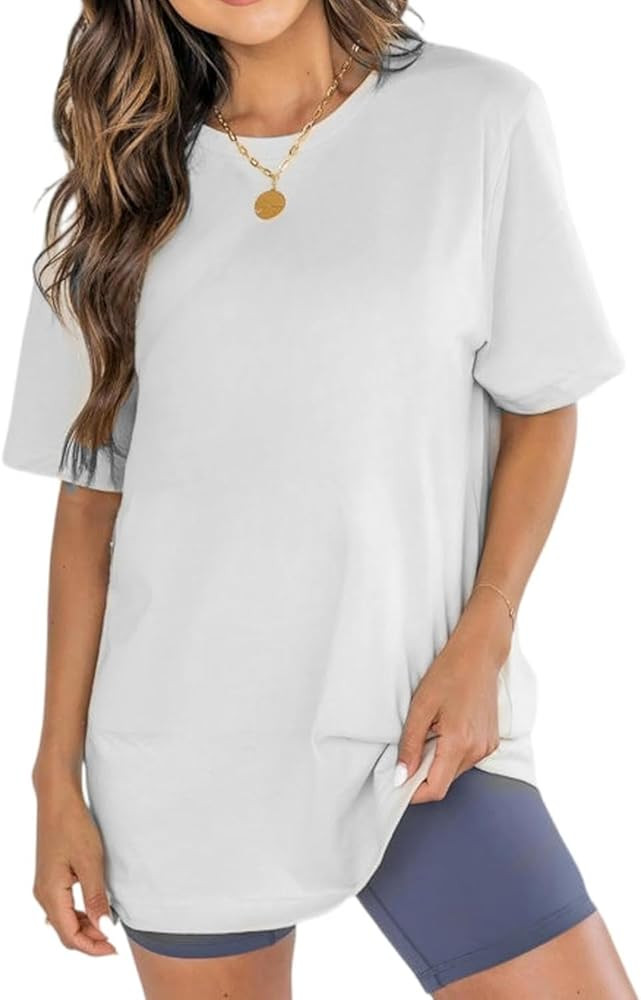 Womens Oversized Boyfriend Tee Shirts Short Sleeve Trendy Crew Neck Loose Workout Tee Casual Summ... | Amazon (US)