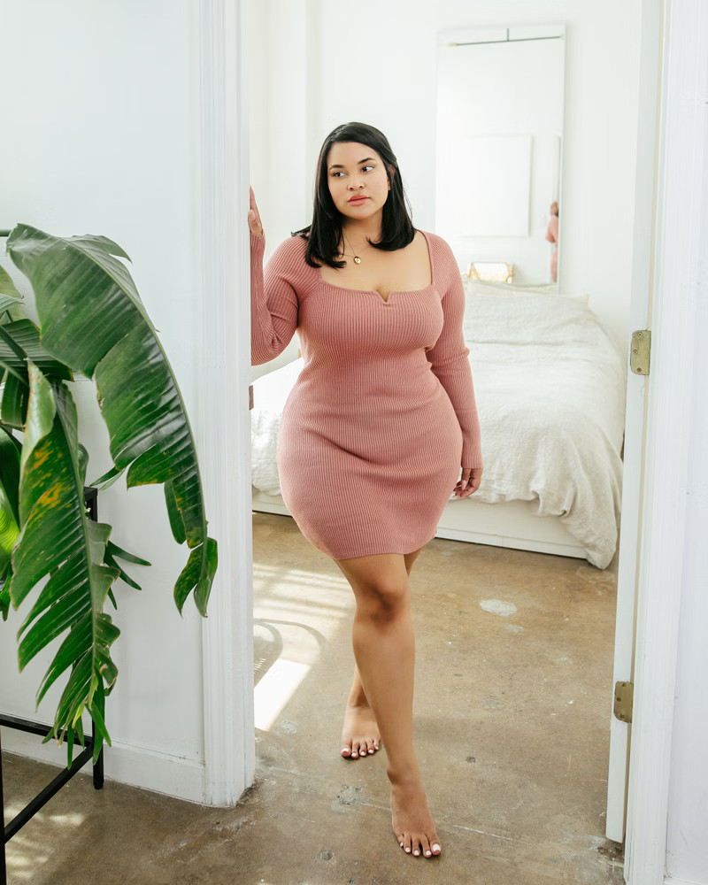 Women's Notch-Neck Mini Sweater Dress | Women's New Arrivals | Abercrombie.com | Abercrombie & Fitch (US)