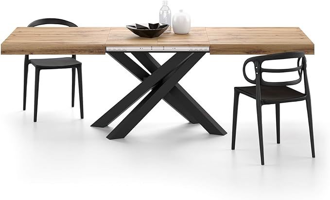 Mobili Fiver, Emma 160 Extendable Dining Table, Rustic Oak with Black Crossed Legs, Laminate-Fini... | Amazon (US)