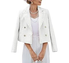 Mina self Womens Tweed Blazers Crop Long Sleeve Fringe Trimmed Jacket Open Front Casual Fall Wint... | Amazon (US)