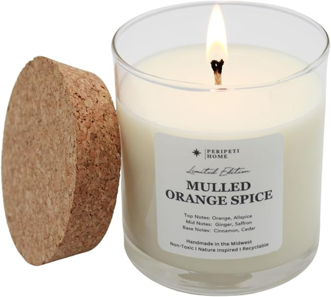 PERIPETI Home Mulled Orange Spice Scented Candle, Classic Wick – 8.5oz Natural Soy Wax for Ener... | Amazon (US)