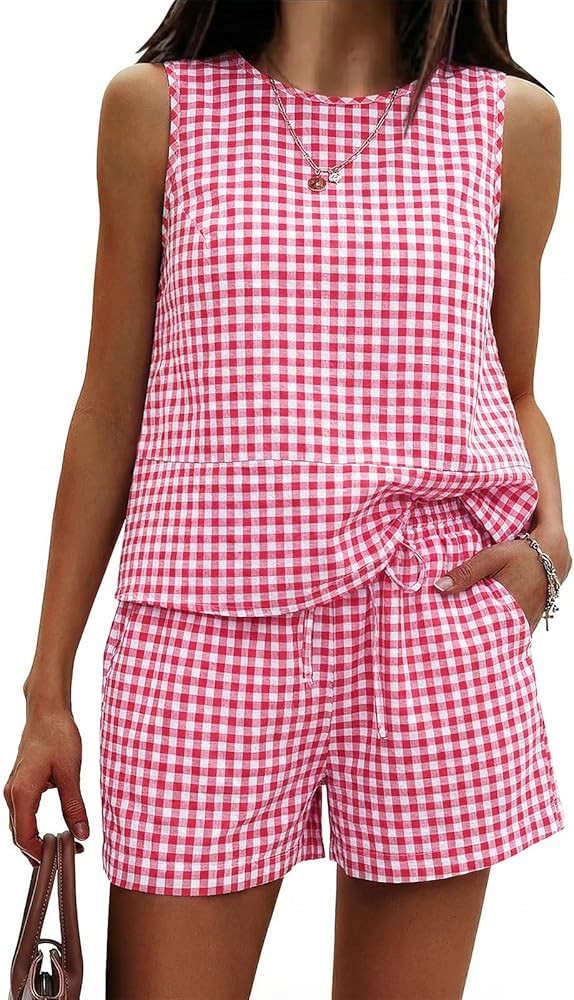 EXLURA Womens 100% Cotton Two Piece Sets Summer Outfits Casual Sleeveless Tank Top Matching Short... | Amazon (US)