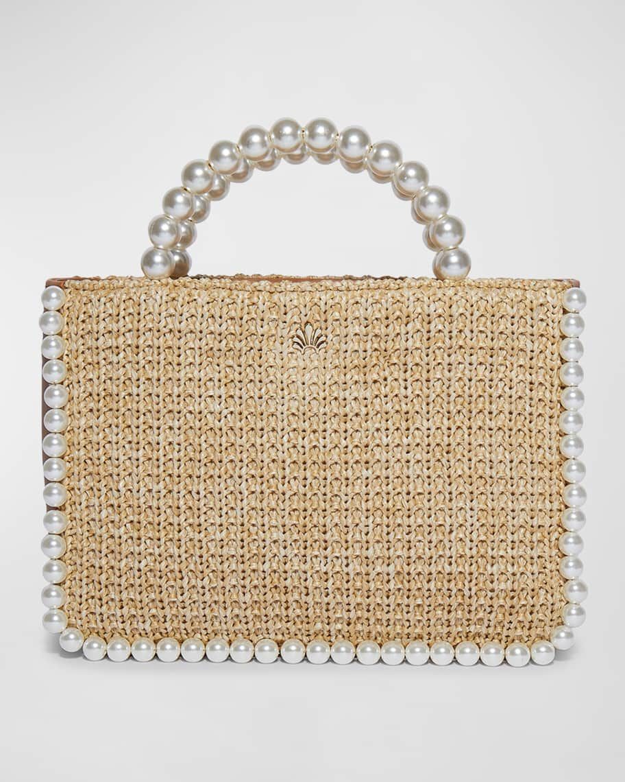 Lele Sadoughi Maya Mini Pearly Straw Tote Bag | Neiman Marcus