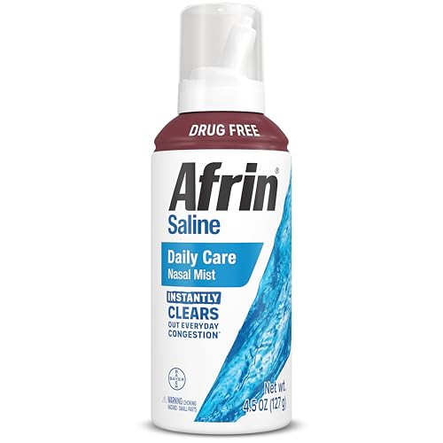 Afrin Saline Nasal Spray, 100% Drug Free, Saline Solution, Daily Care Nasal Spray for Everyday Congestion and Dry Nose, Easy Mist, 4.5 OZ | Amazon (US)