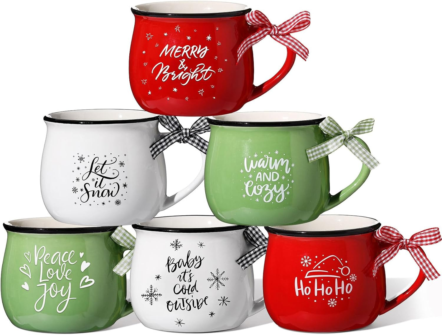 Sawysine Christmas Coffee Mugs Set of 6, 12 oz Ceramic Mug Gift Holiday Hot Cocoa for Mom Woman F... | Amazon (US)