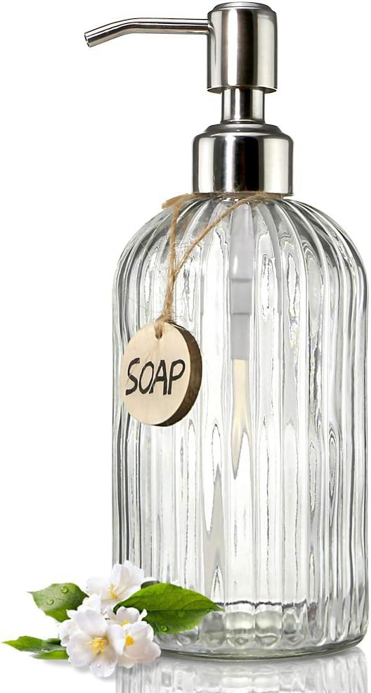 JASAI 18 Oz Clear Glass Soap Dispenser with Rust Proof Stainless Steel Pump, Refillable Liquid Hand  | Amazon (US)