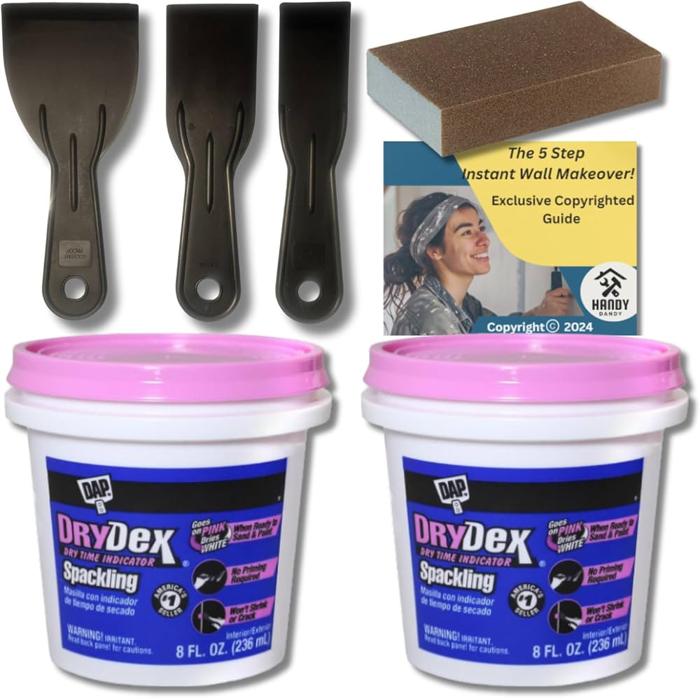 Drywall Repair Kit- Bundle with DAP Drydex Spackling Pink-Sanding Block, Putty Knives, Handy Dand... | Amazon (US)