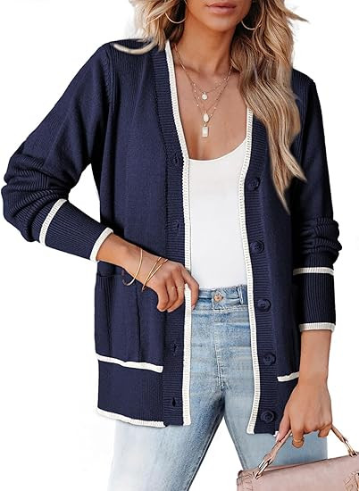 Dokotoo Short Cardigans for Women Color Blocked 2024 Fall Fashion Button Down Sweaters Winter Coa... | Amazon (US)