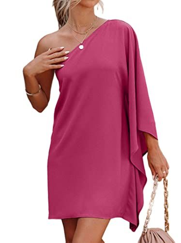 Jhsnjnr Women's Casual Batwing Sleeve One Shoulder Dresses Summer Club Party Cocktail Dresses | Amazon (US)