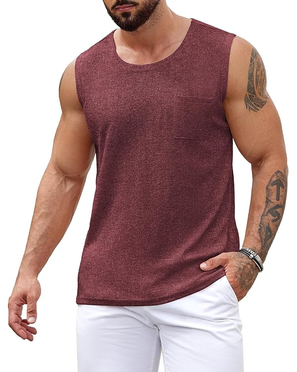 COOFANDY Men's Knit Tank Tops Casual Sleeveless T Shirts Beach Tank Shirts with Pocket | Amazon (US)