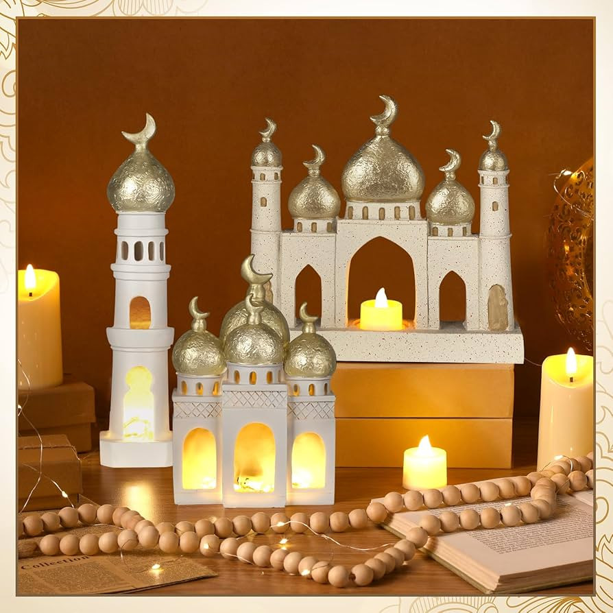 Bucherry 3 Pcs Ramadan Eid Home Decorations Gold and White Decorative Mosque Tower Ornaments for ... | Amazon (US)