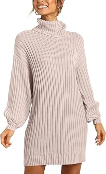 ANRABESS Women Oversized Sweater Dress Turtleneck Batwing Long Sleeve Ribbed Knit Loose 2024 Fall... | Amazon (US)