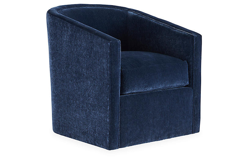 Monica Swivel Chair, Navy Velvet | One Kings Lane