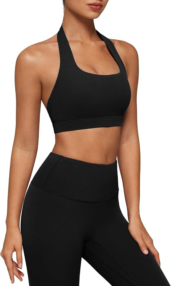 SUUKSESS Women 2 Piece Workout Sets Halter Sport Bra with Yoga Leggings | Amazon (US)