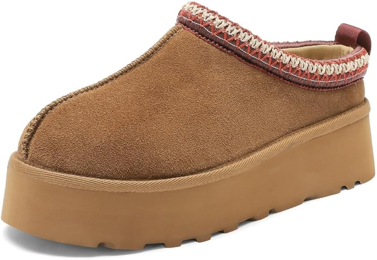 Women's Platform Slippers, Genuine Suede Warm Fleece Lined Anti-Slip Tazz Style for Indoor Outdoo... | Amazon (US)