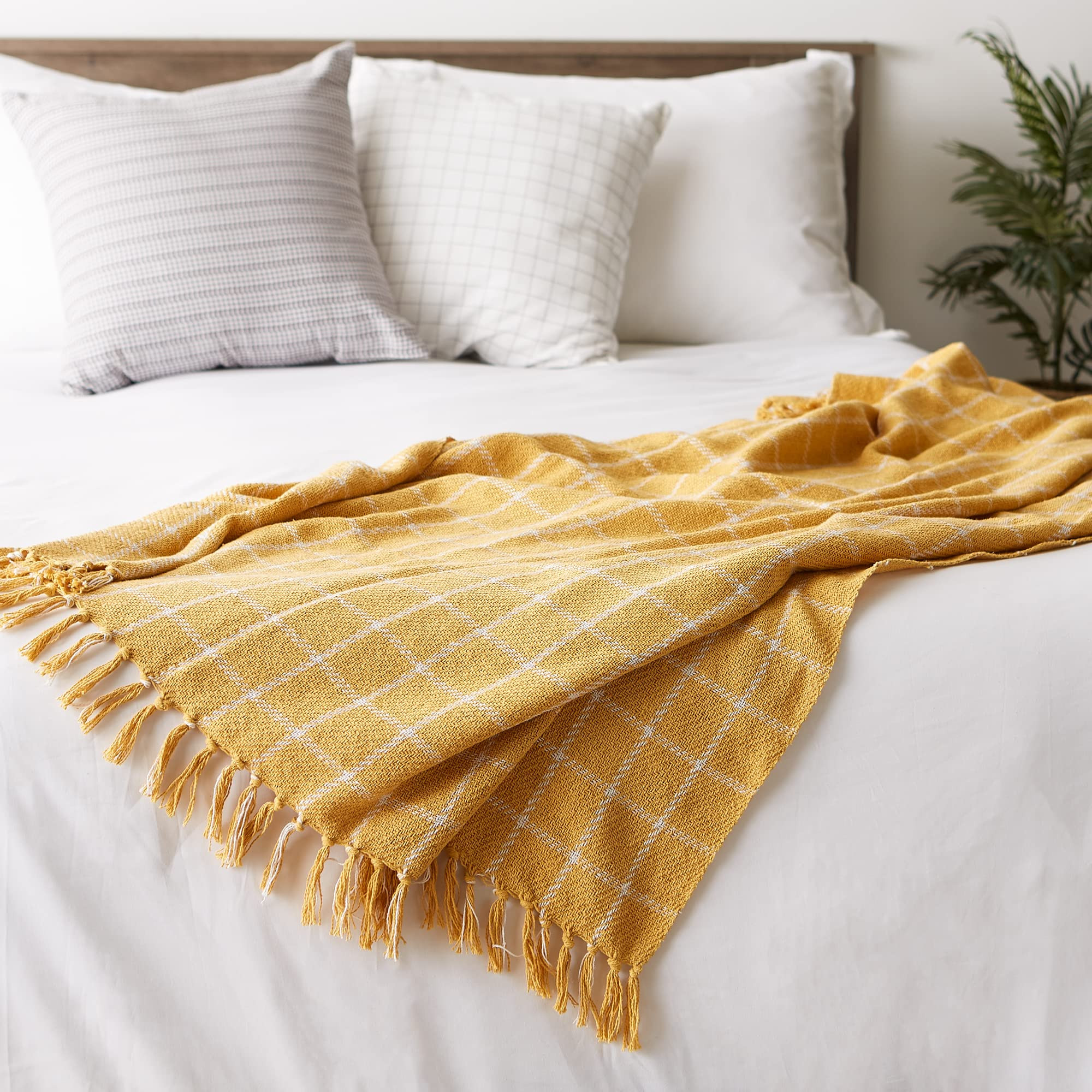 DII Transitional Checked Plaid Woven Throw, 50x60, Honey Gold | Amazon (US)