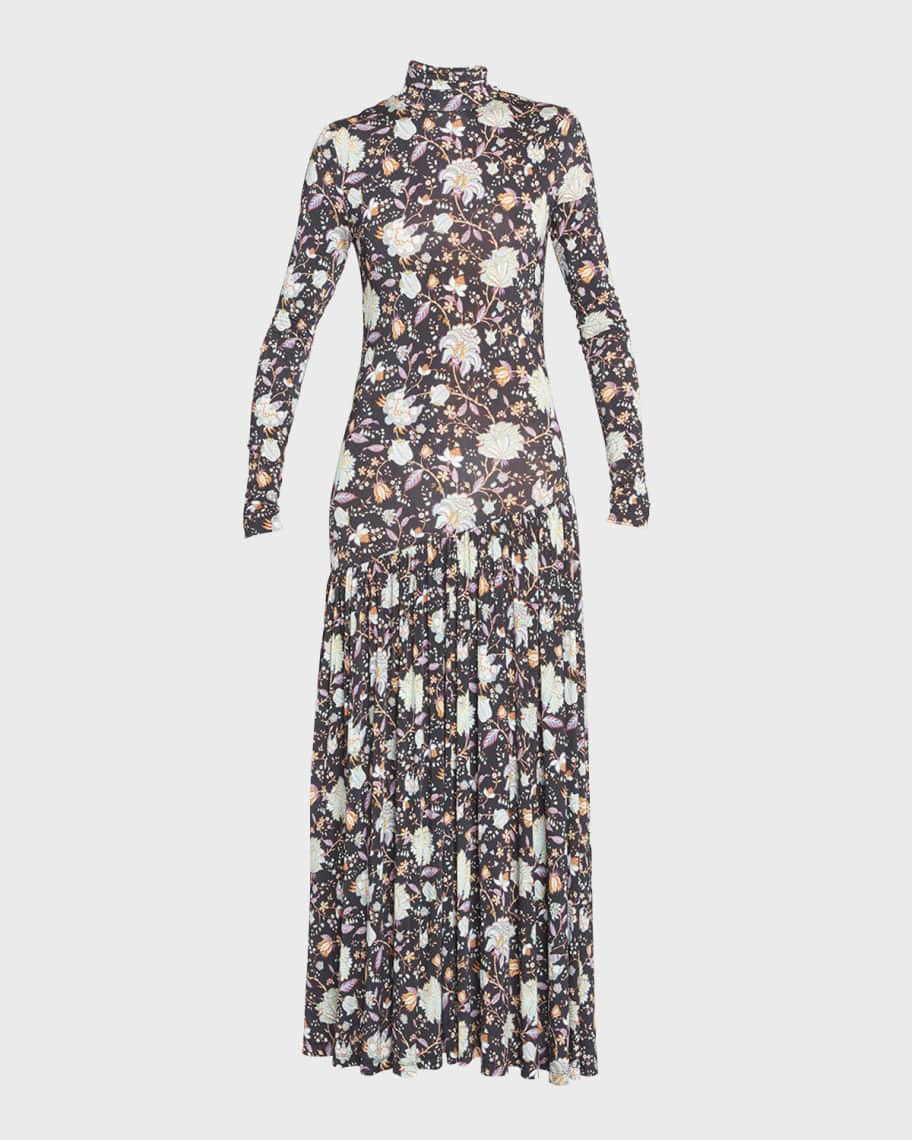 Ulla Johnson Fernanda Floral Pleated Asymmetric Midi Dress | Neiman Marcus
