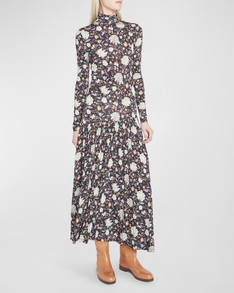 Ulla Johnson Fernanda Floral Pleated Asymmetric Midi Dress | Neiman Marcus