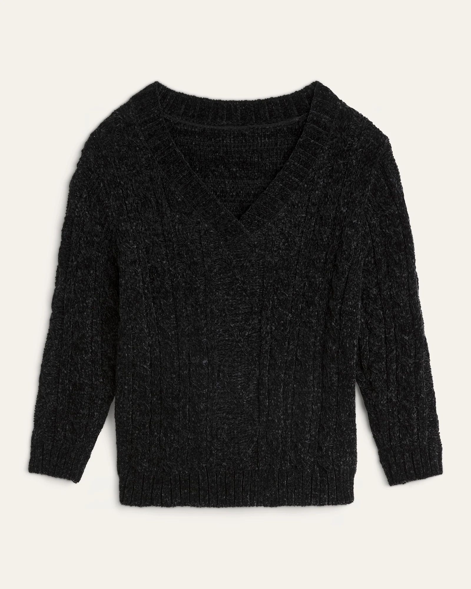 37Orchard Chantelle Cable Knit V-Neck Sweater | Black | Women's Tops | Dia & Co