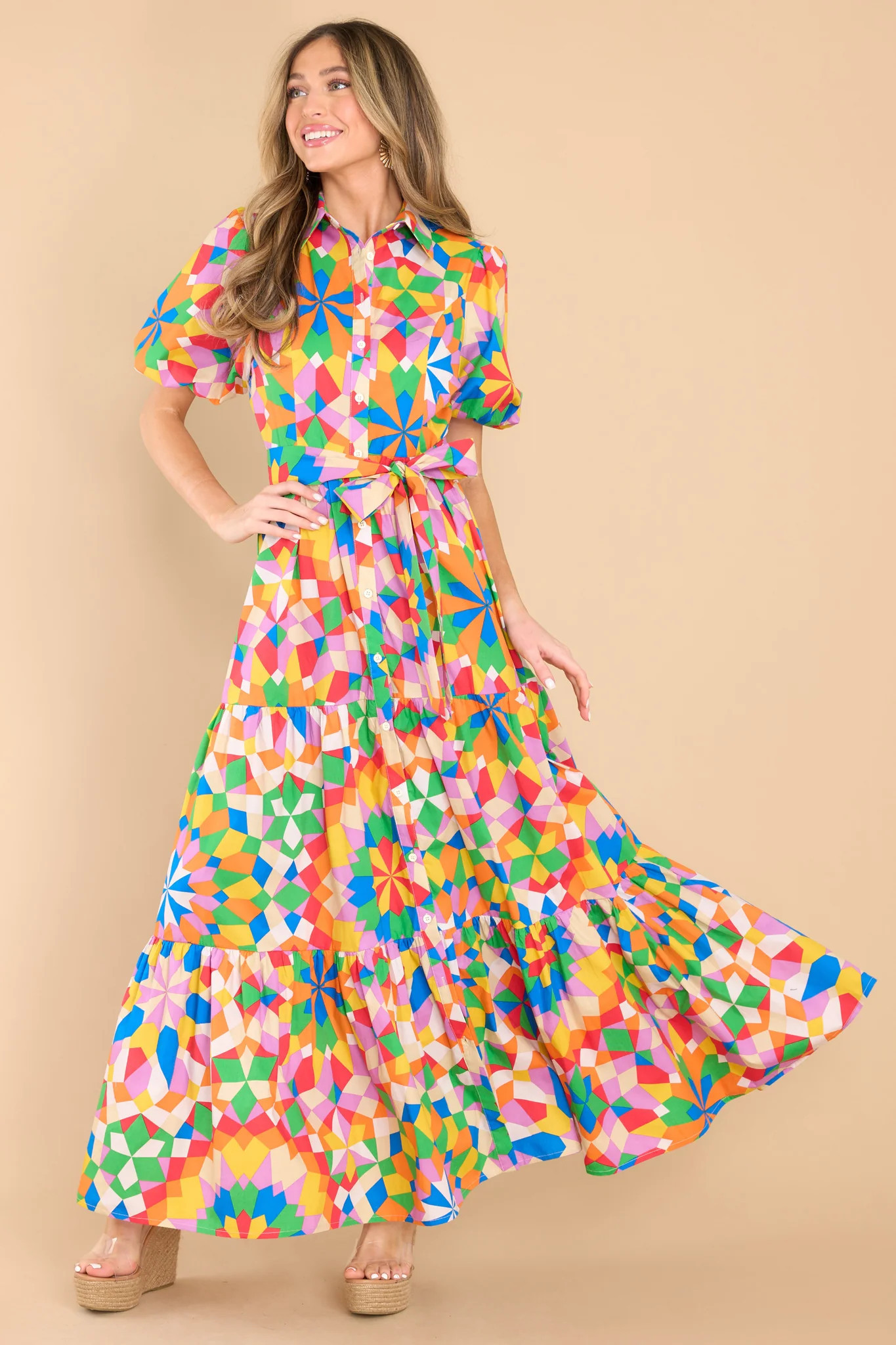 Stroll The Avenues Rainbow Print Maxi Dress | Red Dress 