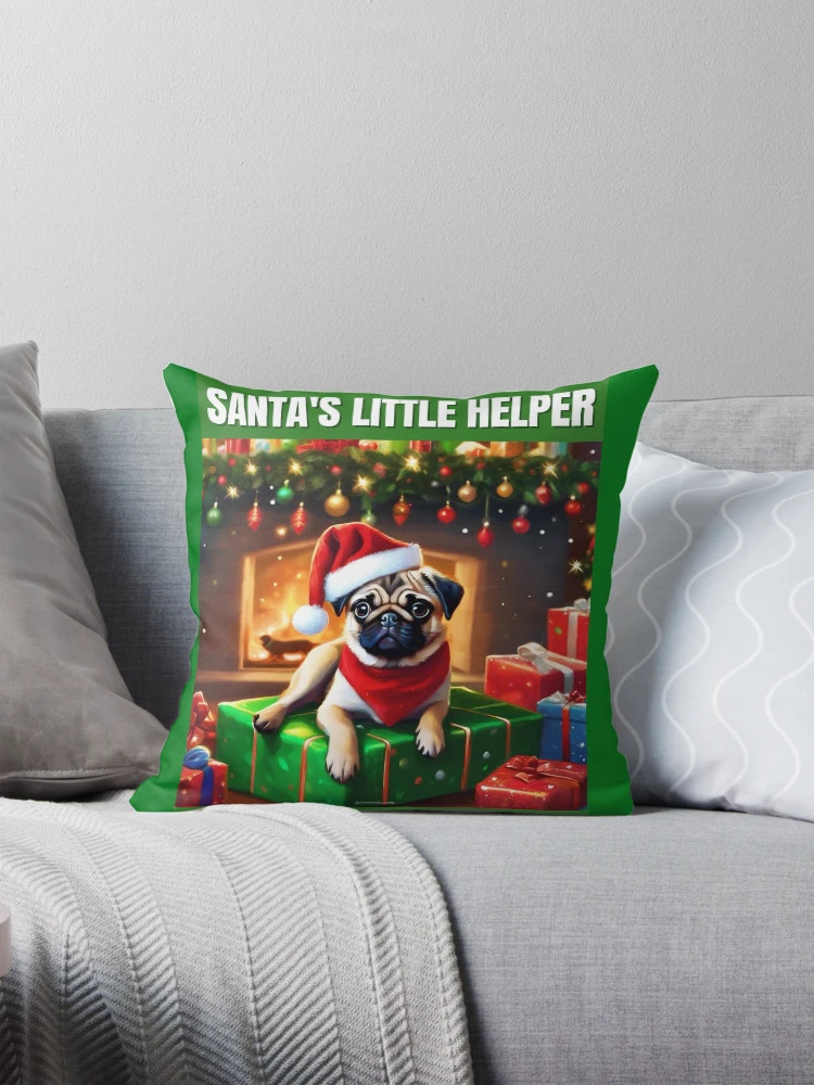 Christmas Fawn Pug - Santa's Little Helper Pillow | Redbubble (US)