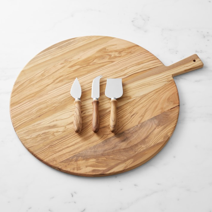 Olivewood Round Cheese Board with Cheese Knives | Williams-Sonoma