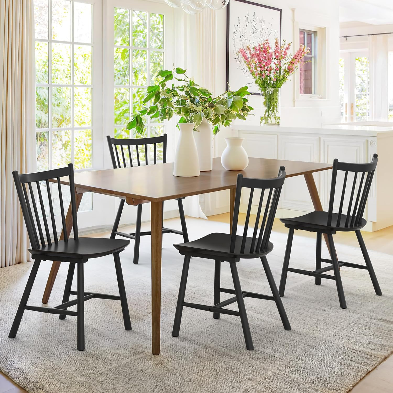 LUE BONA Upgraded Dining Chairs Set of 4, Farmhouse Wooden Spindle Back Kitchen Chairs, Windsor D... | Amazon (US)