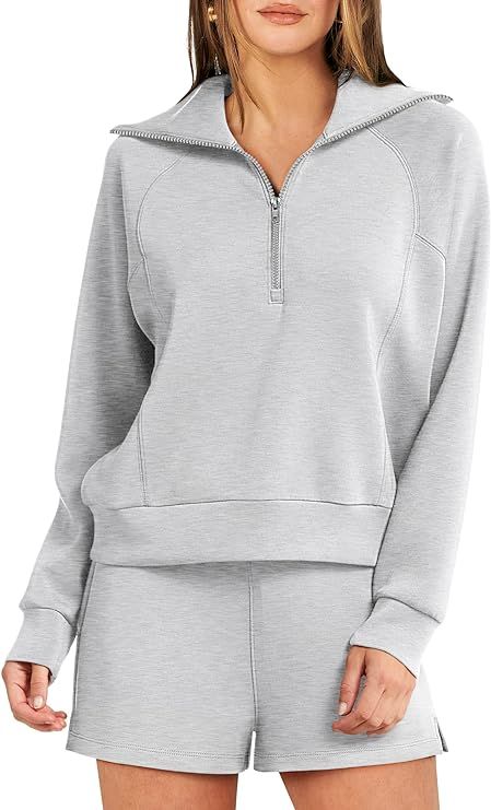 ANRABESS Womens 2 Piece Outfits Oversized Half Zip Sweat Suits Short Sets 2023 Fall Comfy Sweatsh... | Amazon (US)