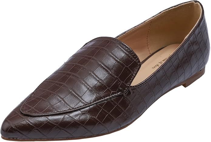 FEVERSOLE Women's Loafer Flat Pointed Fashion Slip On Comfort Driving Office Shoes | Amazon (US)