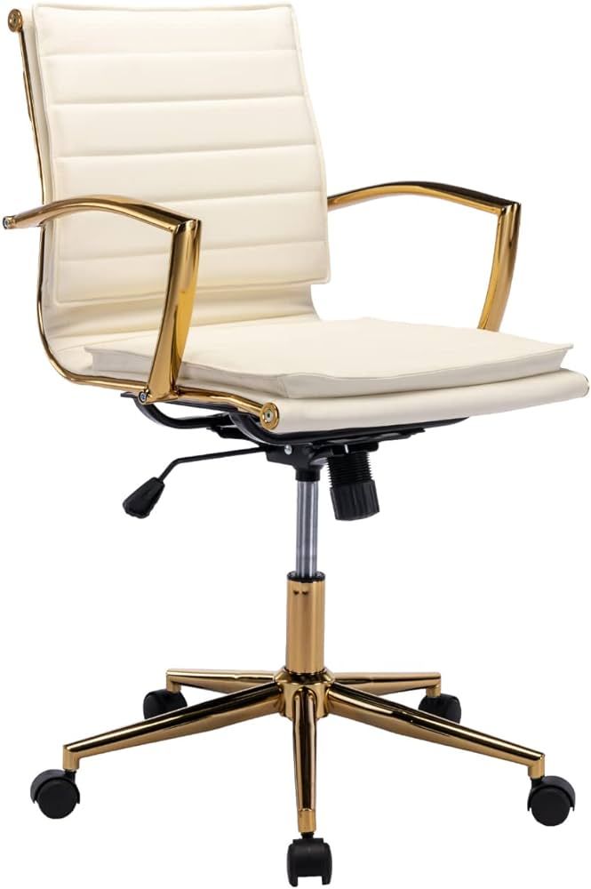 EALSON Modern Leather Desk Chair Ergonomic Office Chair with Wheels and Arms Gold Base Comfortabl... | Amazon (US)