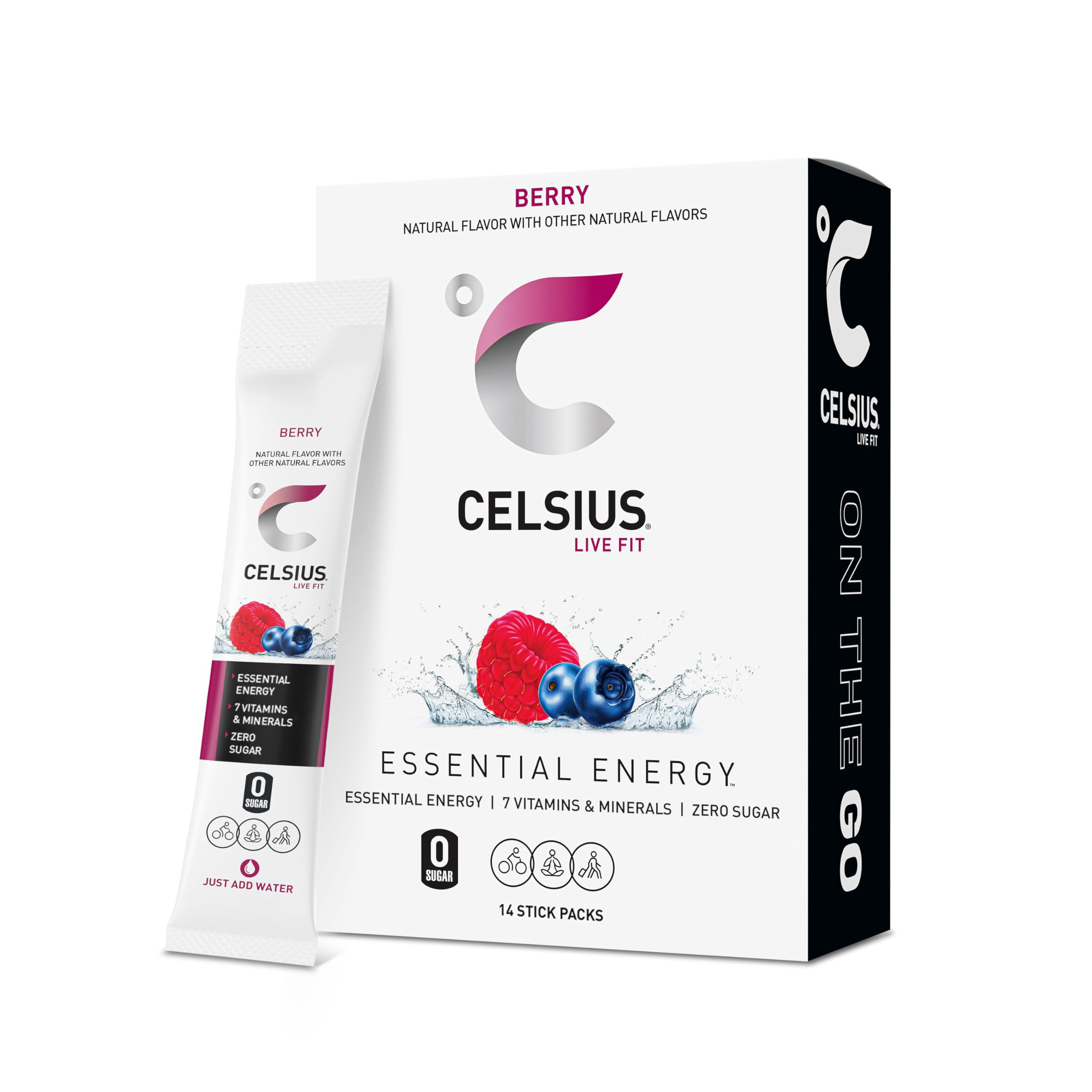 CELSIUS On-the-Go Powder Stick Packs, Zero Sugar (14 Sticks per Pack), Berry, 2.5 Ounce, (Pack of... | Amazon (US)