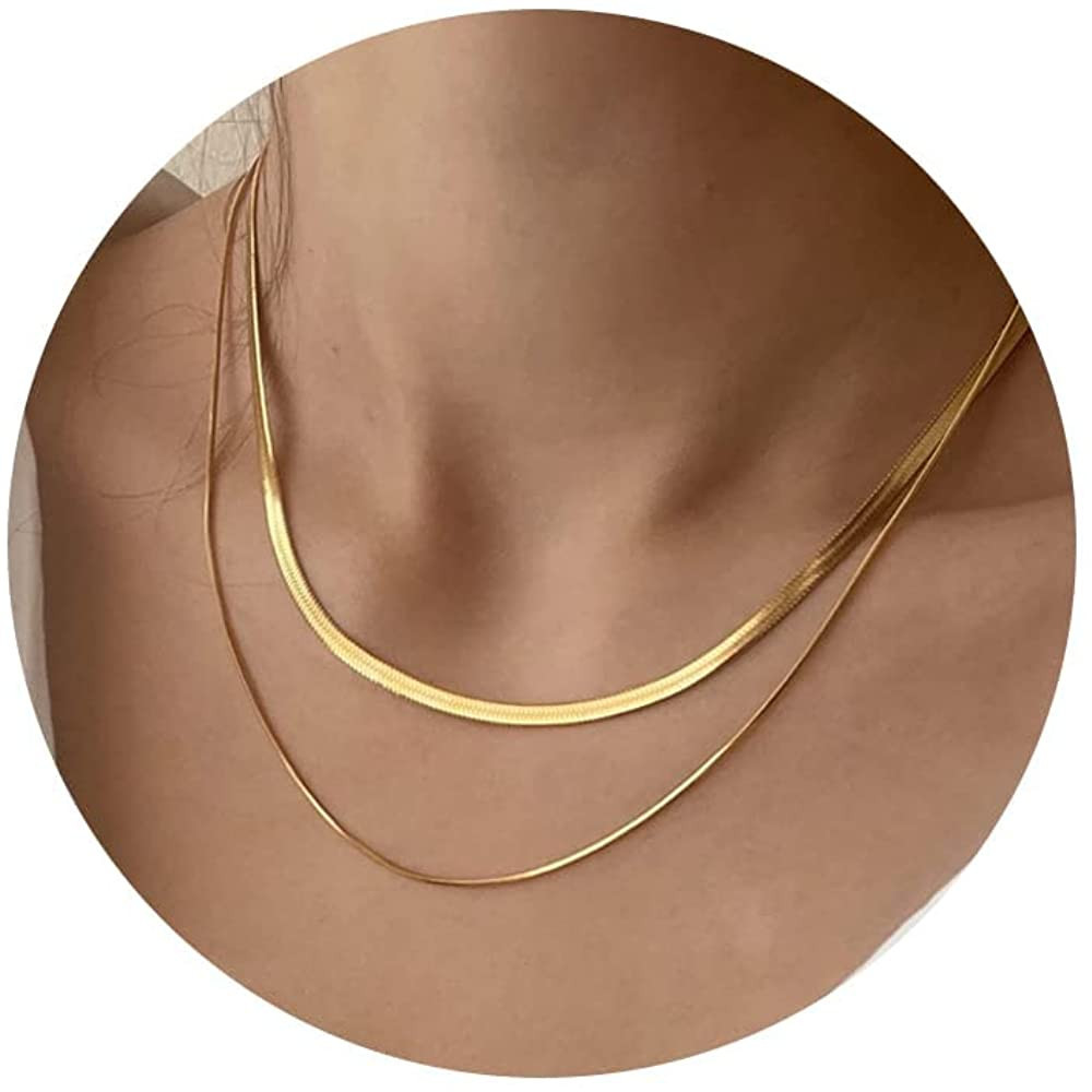 CHESKY 14K Gold/Silver Plated Snake Chain Necklace Herringbone Necklace Gold Choker Necklaces for... | Amazon (US)