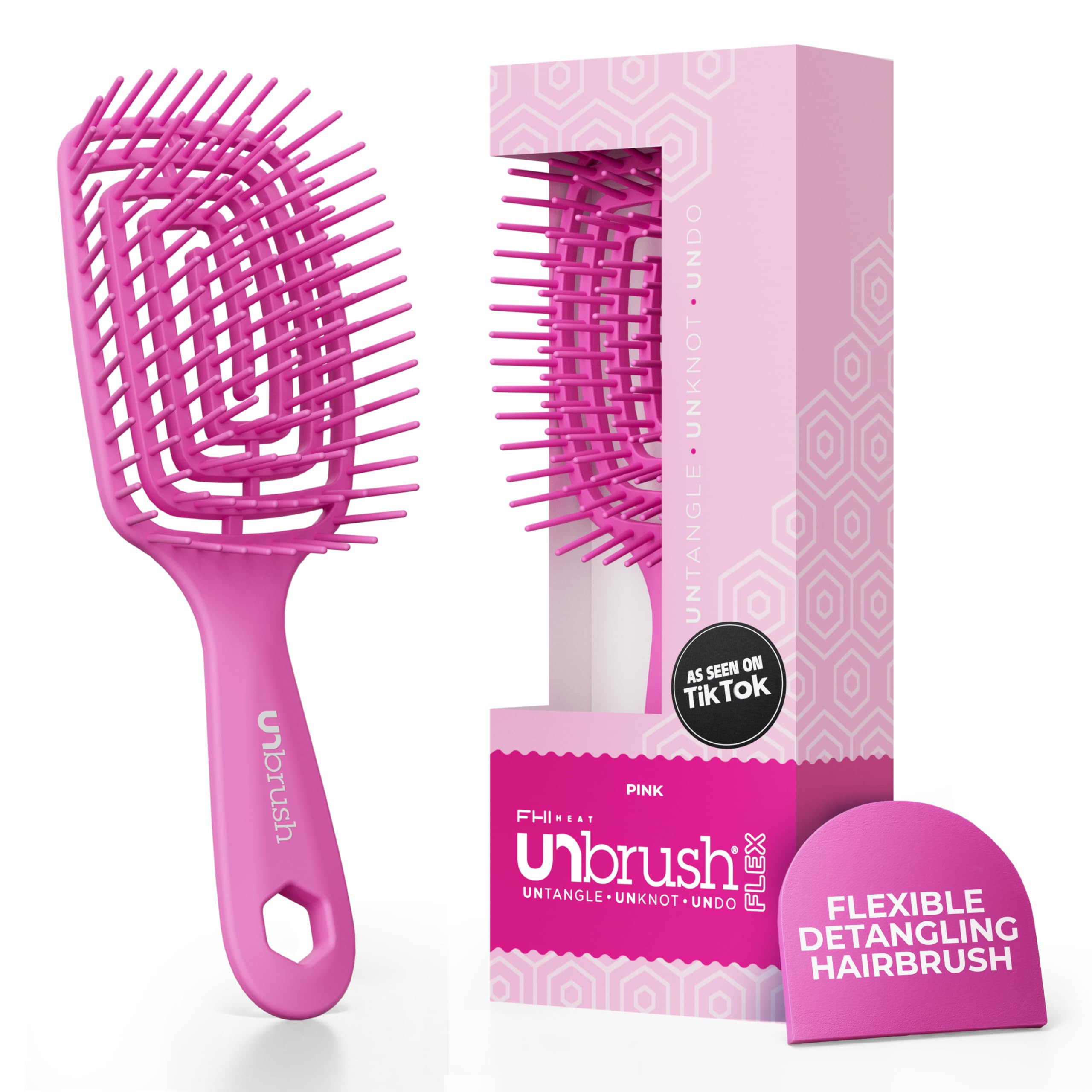 FHI Heat UNbrush Flex Detangling Brush — Ultra-Flexible, Pain-Free Hair Brush Detangler with DuoFlex Anti-Static Bristles for Removing Tangles, Massaging Scalp & Faster Styling - Pink | Amazon (US)