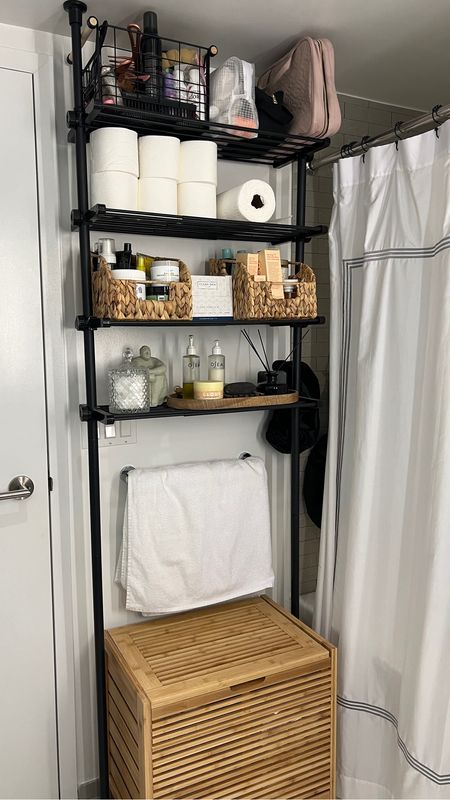 Bathroom storage system for small bathrooms or spaces that don’t have enough built in storage #renterfriendly