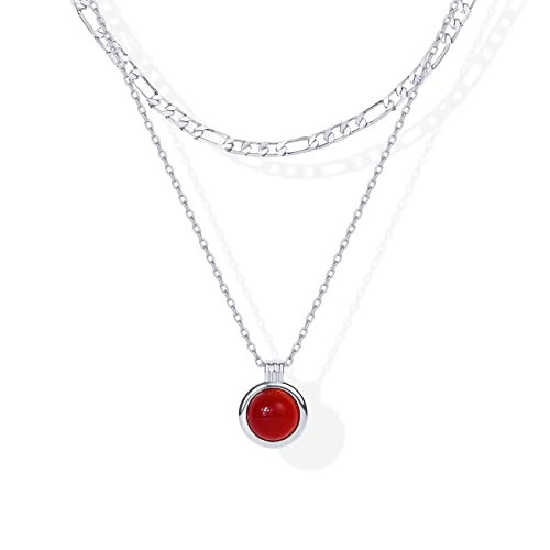 PAVOI Rhodium Plated Layered Necklaces for Women | Carnelian Gemstone Pendant Figaro Chain Necklace | Layering Necklace | Amazon (US)
