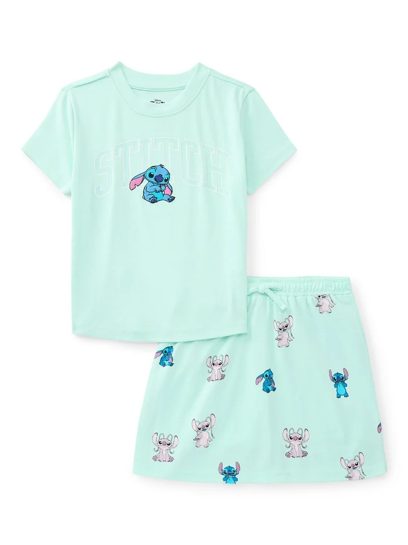 Disney Stitch & Angel Girls Stitch Embroidered Graphic Tee and Skort Set, 2-Piece, Sizes 4-16 | Walmart (US)