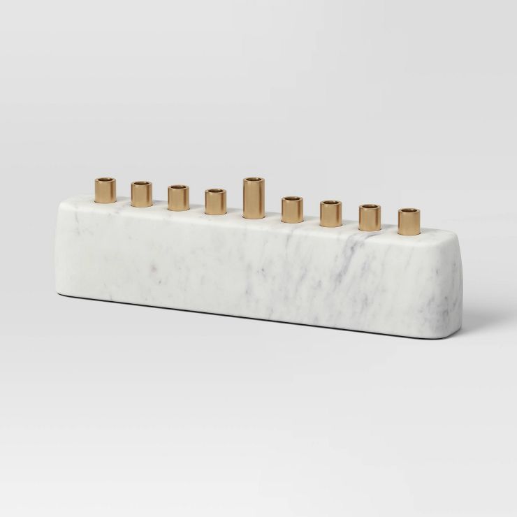 Marble and Brass Menorah Candle Holder White/Gold - Threshold™ | Target