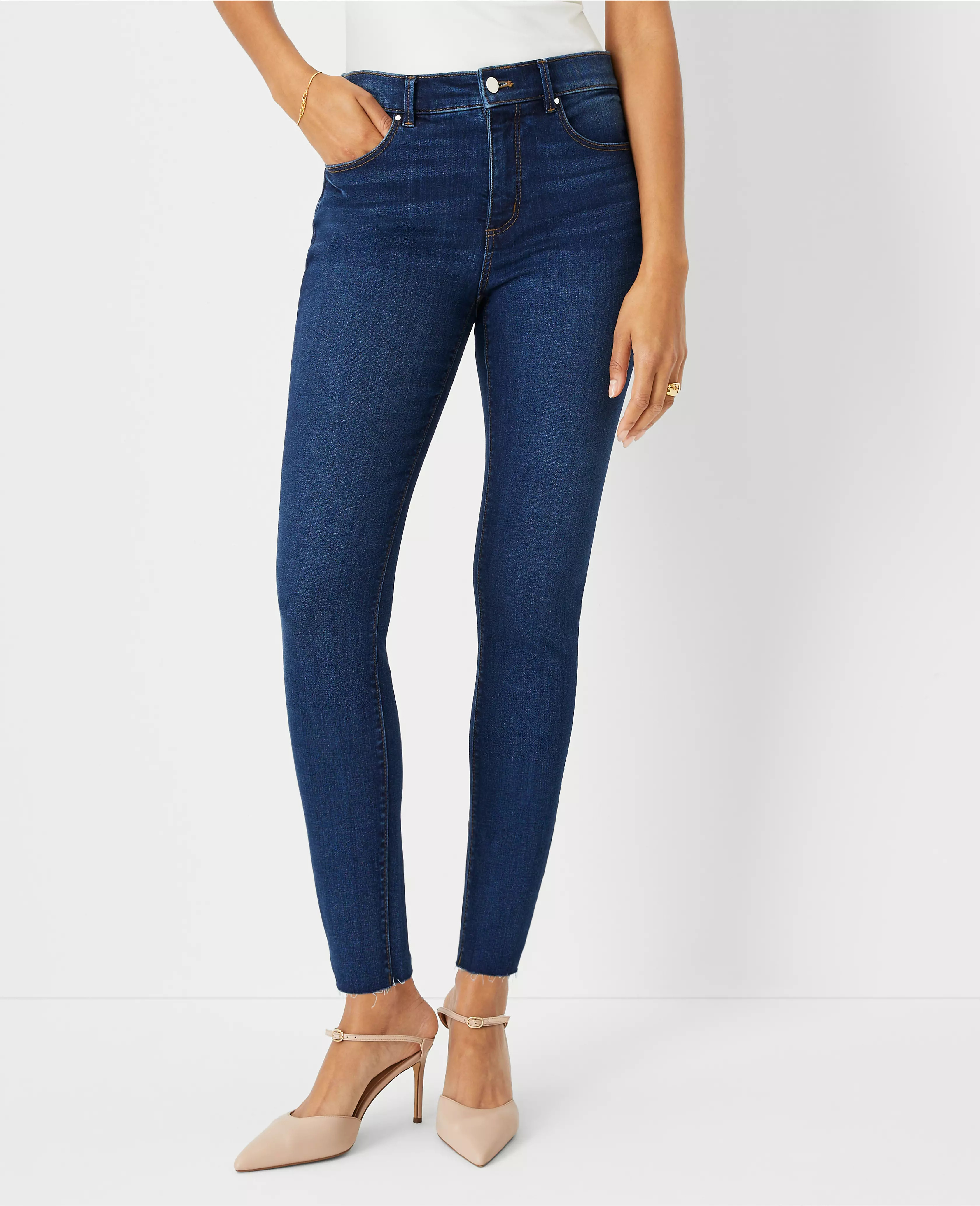Fresh Cut Mid Rise Skinny Jeans in Dark Stone Wash | Ann Taylor (US)